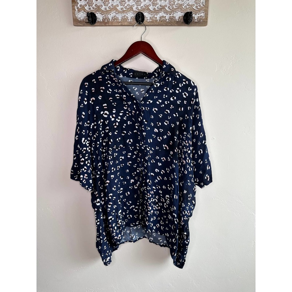 Hatch Maternity Blue Animal Print Button Down Blouse